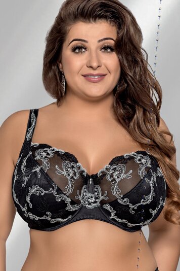 Gorsenia K217 Grace underwired non padded full cup bra maxi plus size embroidery, Black