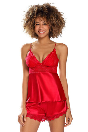 Dkaren 2 piece lace ladies sexy nightwear set Harmonia, Red