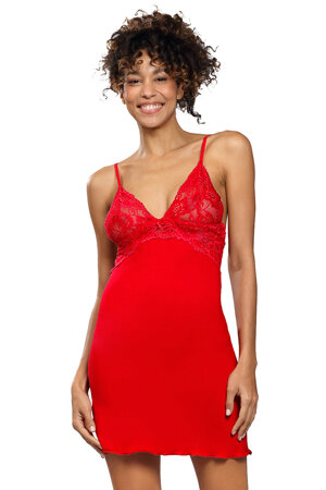 Dkaren sexy satin lace nightdress Frederica, Red