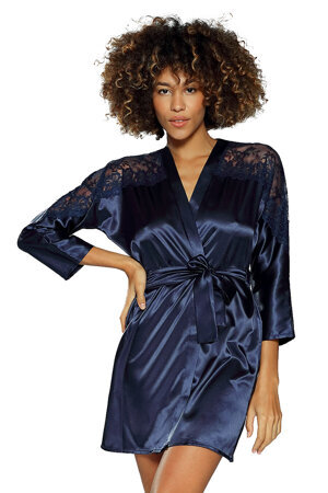 Dkaren sexy women's satin lace robe  Alexandra , Dark Blue