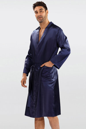 Dkaren smooth satin mens robe Christian, Dark Blue