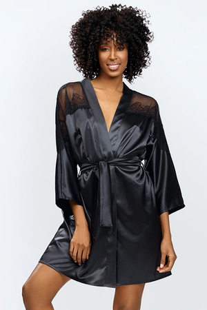 Dkaren women's satin lace peignoir robe Femi , Black