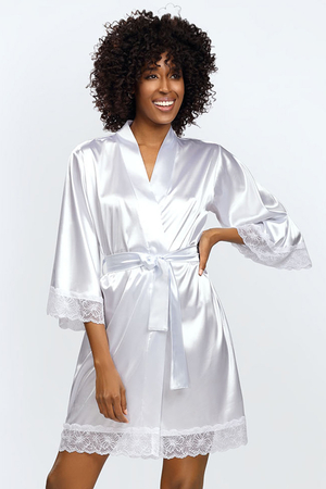 Dkaren women's satin lace peignoir robe Sauda, White