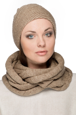 Fil'loo CD-069 women's hat and snood set smooth warm winter - made in EU, Light Beige 2