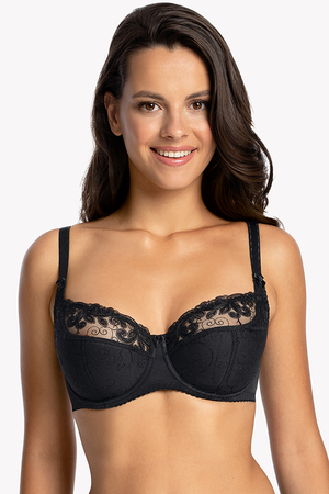 Trifolium Everyday Bra Wired Padded Embroidered Lacy Lace Balconette Navy 0233 