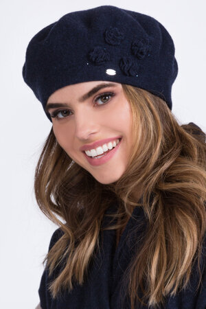 Kamea women's classic winter woolen beret Ariel, Dark Blue