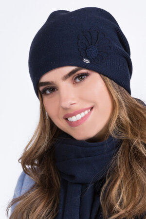 Kamea women's smooth winter flower hat Malwa, Dark Blue
