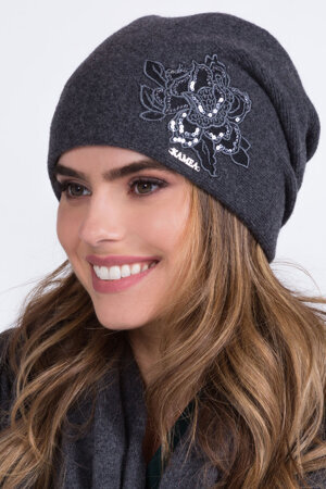 Kamea women's stylish winter flower hat Lajla, Dark Grey