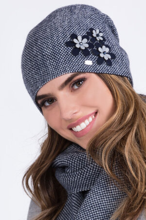 Kamea women's warm winter floral hat Lusi, Dark Blue