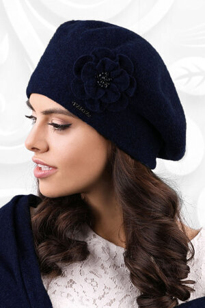 Kamea women's woolen flower beret Vicenza , Dark Blue