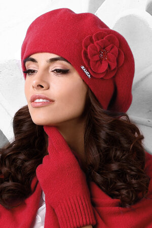 Kamea women's woolen flower beret Vicenza , Red