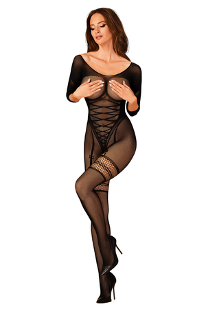 Obsessive women's sheer bodystocking open crotch G329, Black