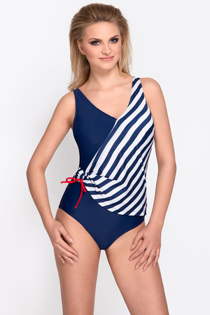 Vivisence 3103 one piece swimsuit soft cups removable pads stripes marine style, Dark Blue-White 