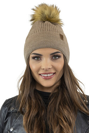 Vivisence Classic Women’s Winter Hat with Luxurious Pom-Pom Perfectly Fitted for Comfort Made from Warm Static-Free Fabric Ideal for Cold Days, Beige