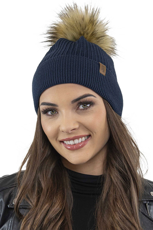 Vivisence Classic Women’s Winter Hat with Luxurious Pom-Pom Perfectly Fitted for Comfort Made from Warm Static-Free Fabric Ideal for Cold Days, Dark Blue