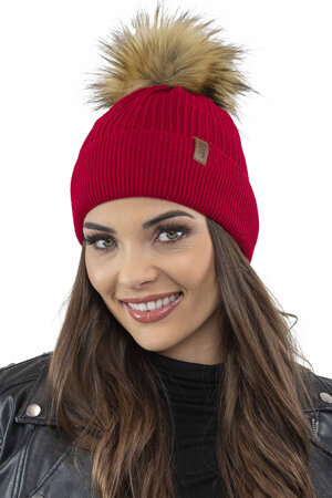 Vivisence Classic Women’s Winter Hat with Luxurious Pom-Pom Perfectly Fitted for Comfort Made from Warm Static-Free Fabric Ideal for Cold Days, Red