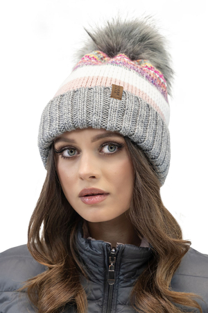 Vivisence Colourful Winter Women's Hat With Large Pom-Pom Perfect Fit Made Of Warm Yarn With Wool Soft Antistatic Fleece Lining Ideal For Cold Winter Days, Grey