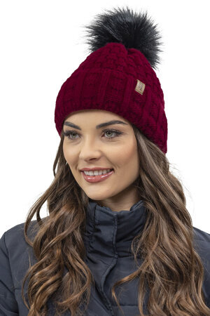 Vivisence Damen Winter Hat with Bobble and Scarf Set Warm and Cozy Headgear for Winter and Autumn Warm Thick, Winter Set for Ladies, Made in The EU, Maroon