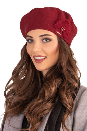 Vivisence Elegant Ladies Beret With Floral Decoration Made From Warm And Soft Woolen Fabric Ideal For Cold Winter Days Perfect For Everyday Wear Or Outdoor Activities , Claret