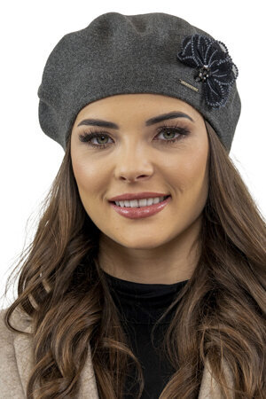 Vivisence Elegant Ladies Beret With Floral Decoration Made From Warm And Soft Woolen Fabric Ideal For Cold Winter Days Perfect For Everyday Wear Or Outdoor Activities , Dark Grey