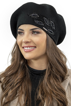 Vivisence Elegant Winter Beret For Women With Classic Style And Zirconia Accents Made From Warm Fabric Perfectly Fitted Ideal For Cold Winter And Autumn Days, Black