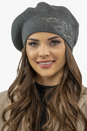 Vivisence Elegant Winter Beret For Women With Classic Style And Zirconia Accents Made From Warm Fabric Perfectly Fitted Ideal For Cold Winter And Autumn Days, Dark Grey