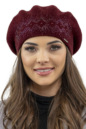 Vivisence Elegant Winter Beret For Women With Classic Style And Zirconia Details Perfectly Fitted Ideal For Cold Winter And Autumn Days Great Gift Idea, Maroon