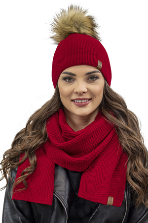 Vivisence Elegant Winter Set for Women with Pompom Hat and Warm Scarf Perfect for Cold Winter Days Ideal for Both Casual and Formal Outfits Made from Warm and Soft Acrylic Fabric , Red