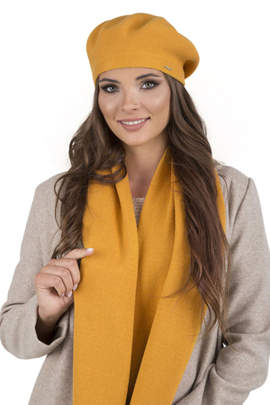 Vivisence Elegant Women's Winter Beret And Scarf Set Made Of Warm Thick And Soft Fabric With Wool Blend For Ladies Ideal For Cold Winter And Autumn Days , Honey