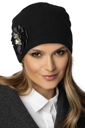 Vivisence Elegant Women's Winter Hat Made From Soft And Warm Wool Hand-Embroidered And Grosgrain Ribbons Perfect Fit Elastic Band Warm Fleece Lining For Cold Winter And Autumn Days, Black