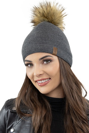 Vivisence Elegant Women's Winter Hat With Pompom Made From Warm Fabric Ensuring Static-Free Hair Perfect For Cold Winter And Autumn Days Ideal Gift Idea, Dark Grey