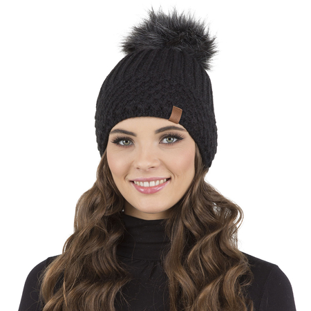 Vivisence Elegant Women's Winter Hat With Soft Fleece Lining And Pompom For Ultimate Warmth Made From Soft And Warm Fabric Stylish Perfect For Cold Winter And Autumn Weather, Black