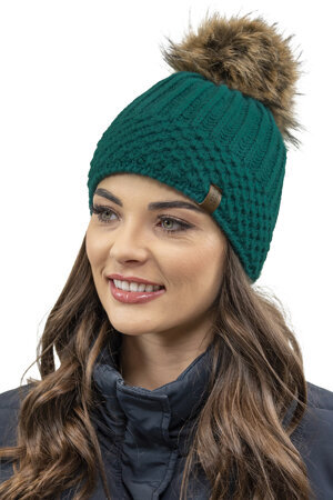 Vivisence Elegant Women's Winter Hat With Soft Fleece Lining And Pompom For Ultimate Warmth Made From Soft And Warm Fabric Stylish Perfect For Cold Winter And Autumn Weather, Dark Turquoise