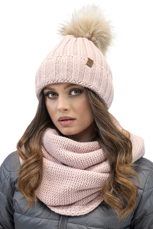 Vivisence Elegant Women’s Winter Hat and Snood Scarf Set with Pom-Pom Made from Warm Thick Yarn Anti-Static Cozy Fleece Lining Versatile Scarf Perfect for Cold Weather, Pink