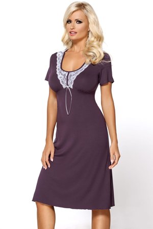 Vivisence Livia 2006 women's nightdress lace short sleeves smooth round neck, Purple-White
