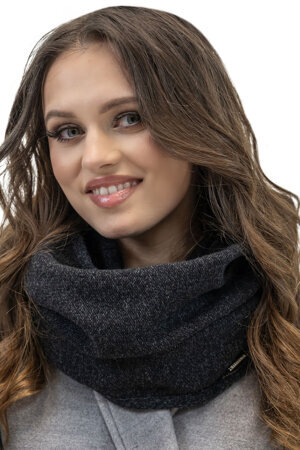 Vivisence Luxurious Wool Snood Scarf with Timeless Soft And Warm Melange Pattern Foldable Ultimate Warmth and Style Ideal For Cold Winter And Autumn Weather, Black Melange