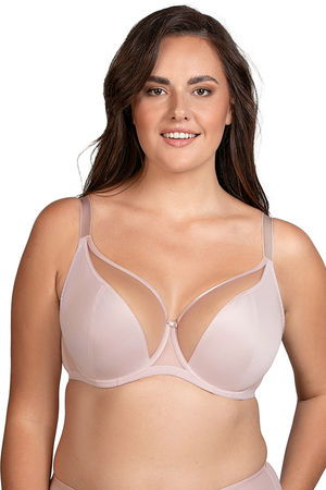 Vivisence Non-Padded Bra Soft Mesh Elegant Bra Upper Cups Smooth Lower Cups Adjustable Straps Supportive Wires for a Feminine Look and Optimal Comfort, Beige