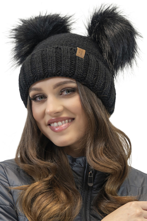 Vivisence Sensational Women’s Winter Cap with Dual Eco-Friendly Pom-Poms Soft Antistatic Fleece Lining Warm Yarn Construction Perfect for Cold Days, Black