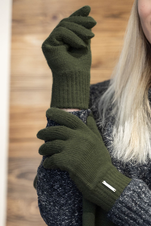 Vivisence Stylish And Warm Five-Finger Winter Gloves For Women With Wide Welt Finish Soft And Warm Wool Blend Material Ideal For Winter And Cold Autumn Days, Green