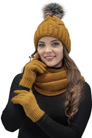 Vivisence Stylish Classic Five-Finger Women's Winter Gloves Made Of Warm And Soft Yarn With Wide Ribbed Cuff Perfect For Cold Winter Days Providing Comfort And Warmth, Dark Yellow