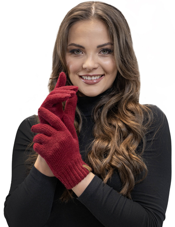 Vivisence Stylish Classic Five-Finger Women's Winter Gloves Made Of Warm And Soft Yarn With Wide Ribbed Cuff Perfect For Cold Winter Days Providing Comfort And Warmth, Maroon