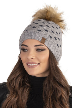 Vivisence Stylish Ladies Winter Hat with Bobble 7033, Made in EU, Light Grey