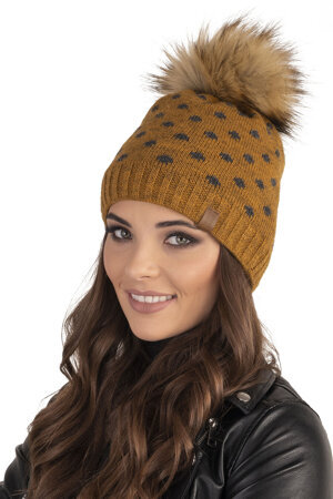 Vivisence Stylish Ladies Winter Hat with Bobble 7033, Made in EU, Yellow