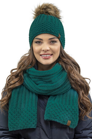 Vivisence Stylish Winter Set Including Warm Hat With Pompom And Matching Scarf Made From Warm And Soft Fleece-Lined Fabric Ideal For Cold Winter Days , Dark Turquoise