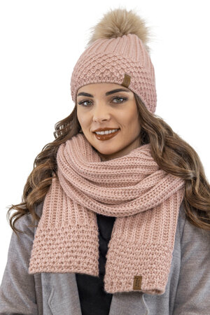 Vivisence Stylish Winter Set Including Warm Hat With Pompom And Matching Scarf Made From Warm And Soft Fleece-Lined Fabric Ideal For Cold Winter Days , Light Pink