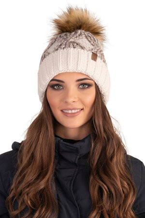 Vivisence Stylish Women's Winter Hat With Pompom And Soft Fleece Lining Made From Soft And Warm Fabric Ideal For Cold Winter And Autumn Weather, Ecru