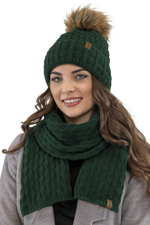 Vivisence Stylish Women's Winter Set Hat With Pompom And Warm Fleece Lining Paired With Classic Matching Scarf Made From Soft And Warm Fabric Perfect For Cold Weather, Green