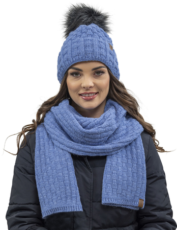 Vivisence Stylish Women's Winter Set Hat With Pompom And Warm Fleece Lining Paired With Classic Matching Scarf Made From Soft And Warm Fabric Perfect For Cold Weather, Jeans