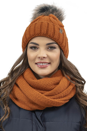 Vivisence Stylish Women's Winter Set Including Pompom Hat And Cozy Snood Scarf Made From Soft And Warm Fabric Smooth Fleece Lining Ideal For Cold Days, Orange