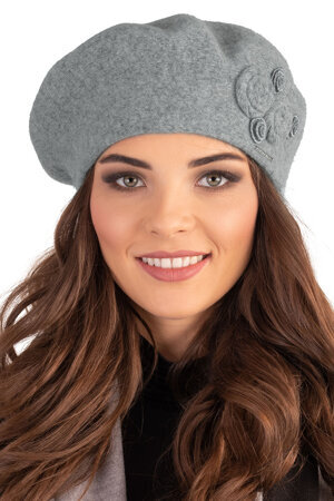 Vivisence Winter Women's Elegant Beret With Classic Design For Ladies Floral Decoration Warm Wool Blend Fabric Ideal For Cold Days And Everyday Wear Autumn And Winter, Light Grey